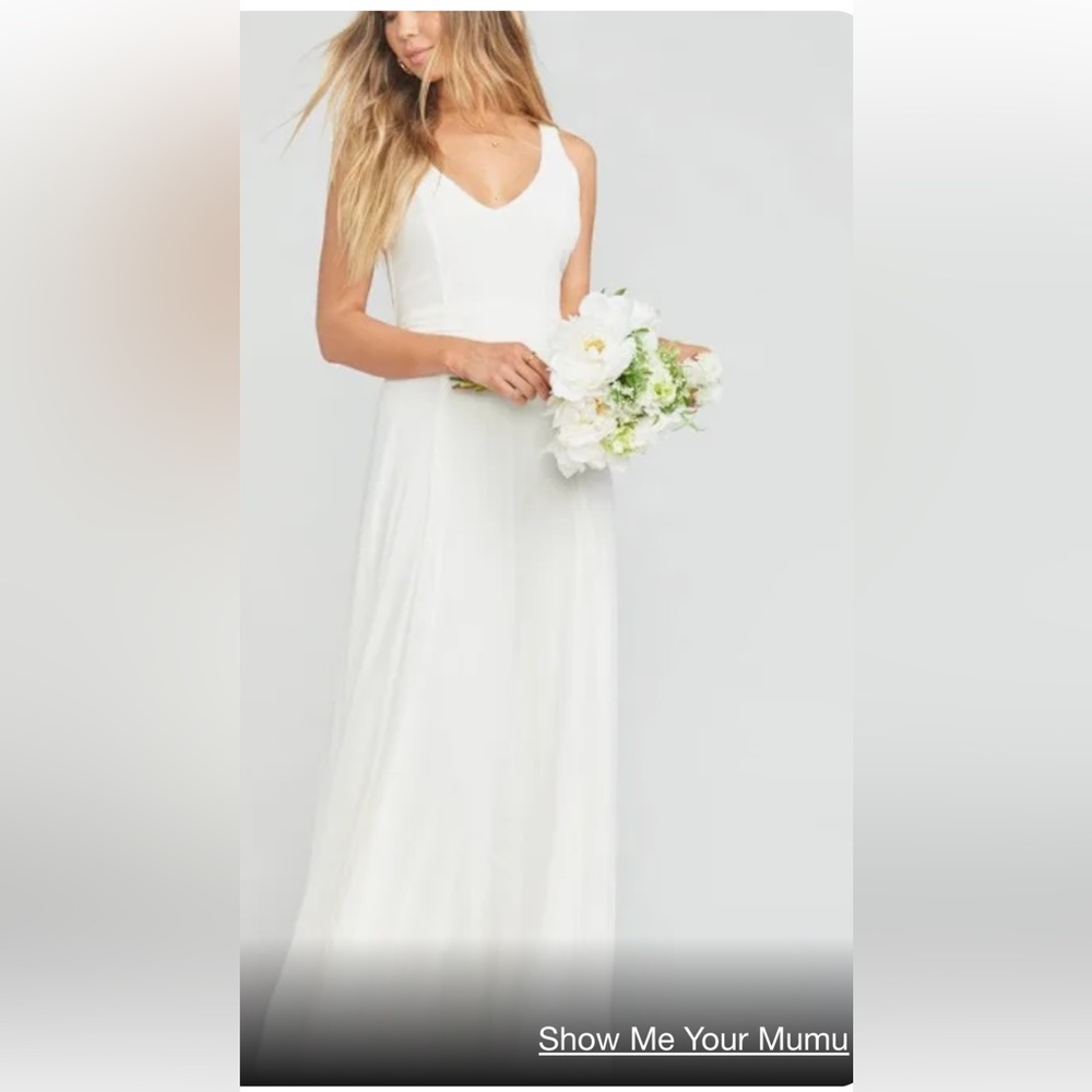 Show Me Your Mumu Long White Gown W/ Deep V Back Size LG